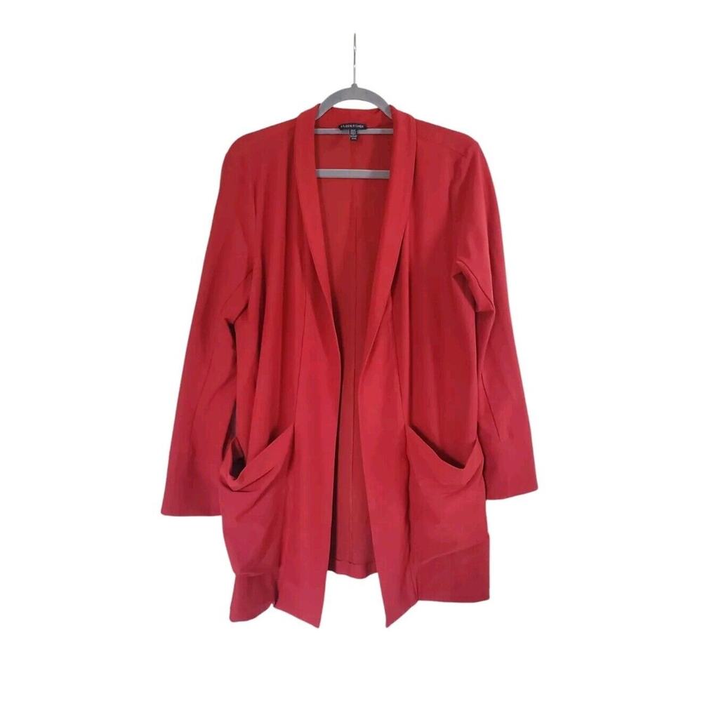 Eileen Fisher Red Viscose Stretchy Open Front Slouchy Jacket Cardigan, Medium